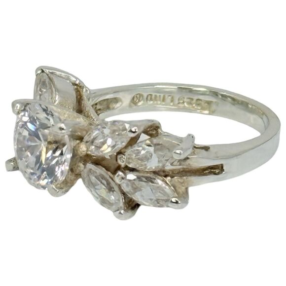 Lindeberg 925 Sterling Silver Zirconia Ring Sz 7 Marquise Round Cut Engagement - Picture 4 of 16
